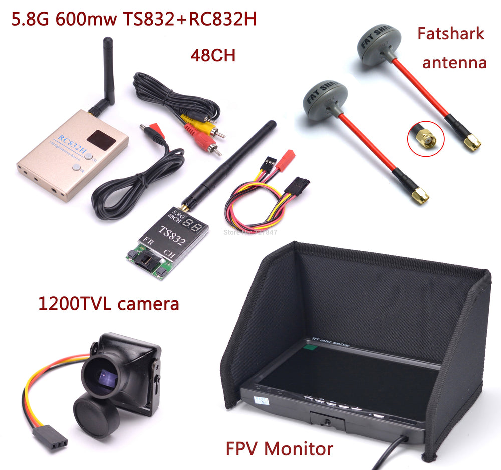 FPV Kit Combo System 1200TVL Camera + 5.8Ghz 600mw 48CH TS832 RC832S R ...